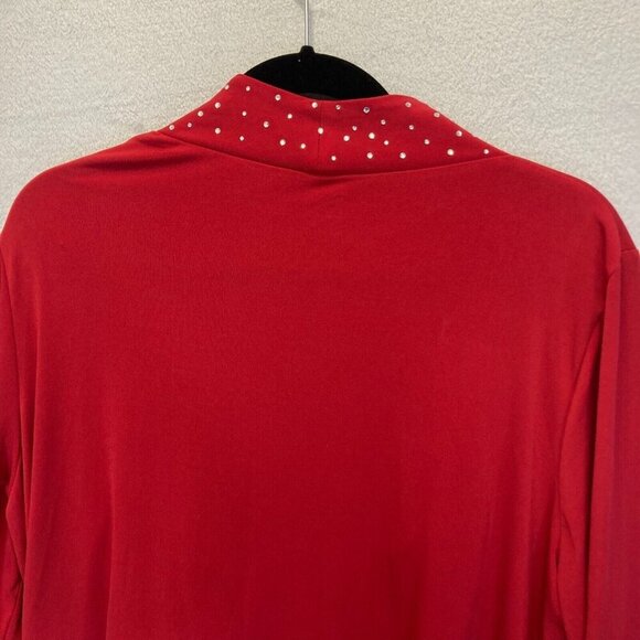 Quacker Factory Slinky Open Front Cardigan Womens 1X Rhinestone Red Long Line XL - Picture 9 of 11